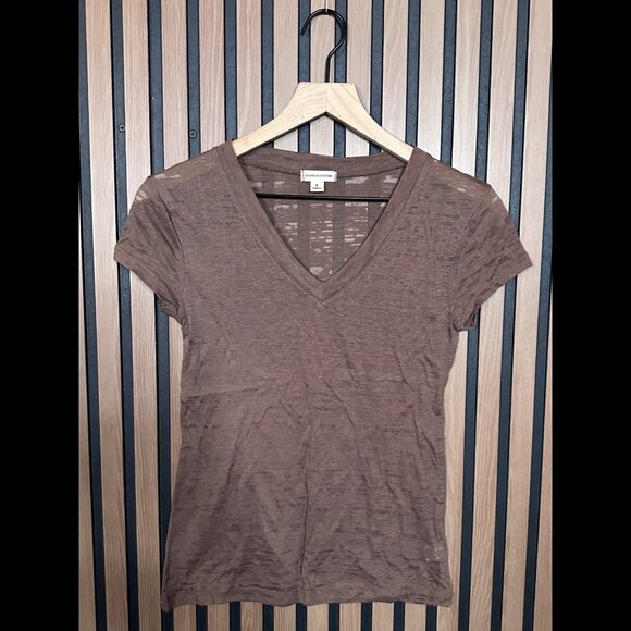 Zenna Top Small Womens Brown V Neck Basic Lightweight Tee - Picture 1 of 7